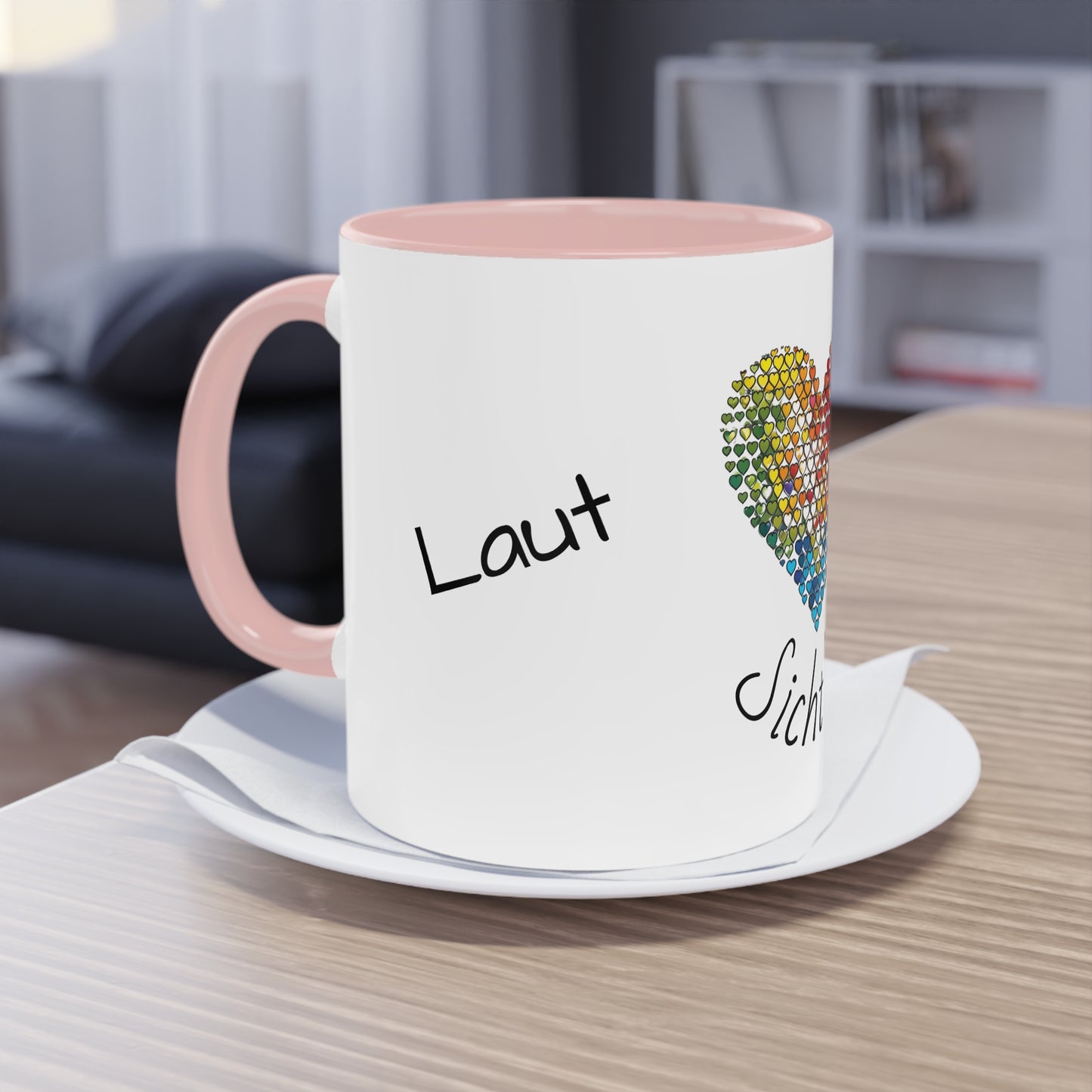 Zweifarbige Tasse mit Herzmotiv – 300ml