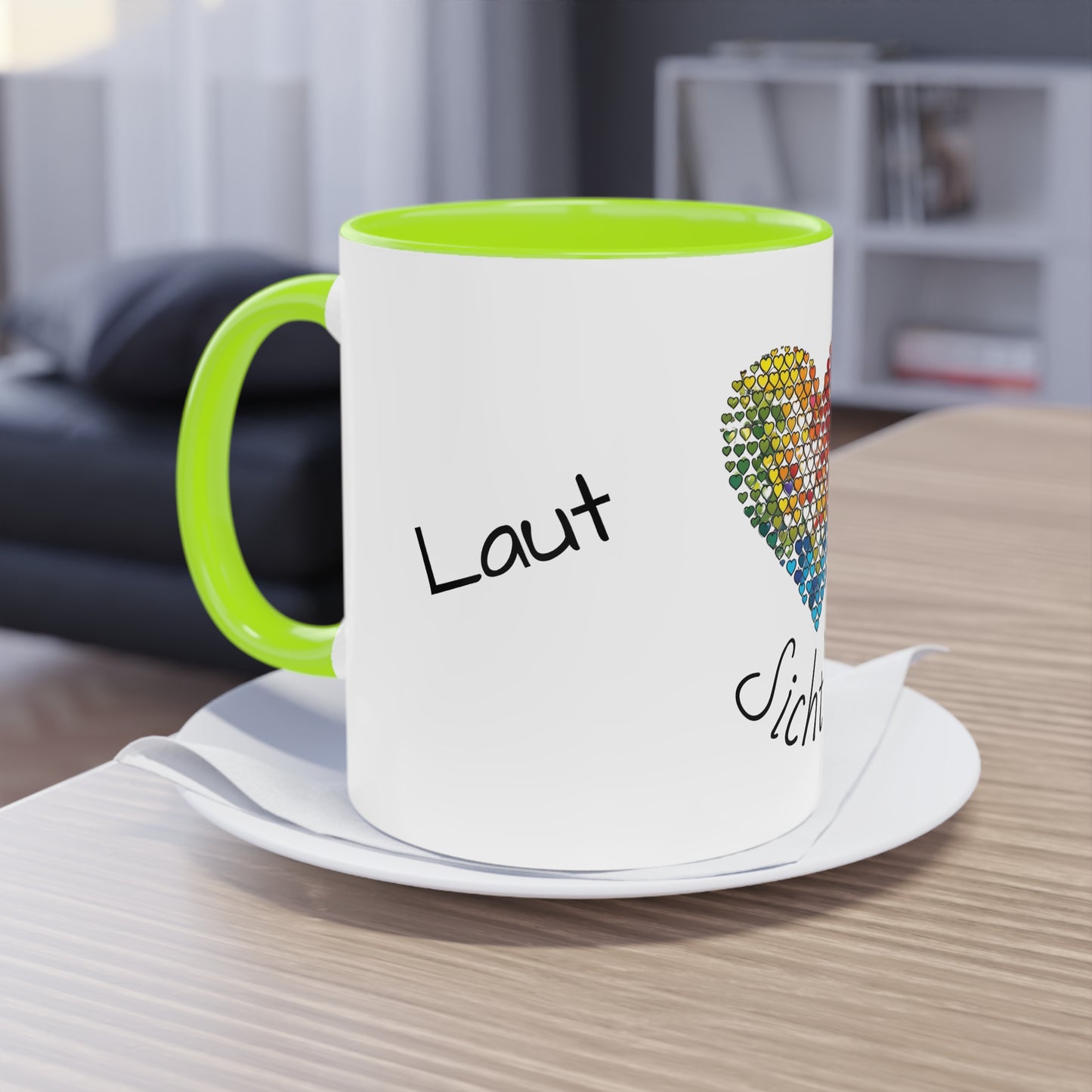 Zweifarbige Tasse mit Herzmotiv – 300ml