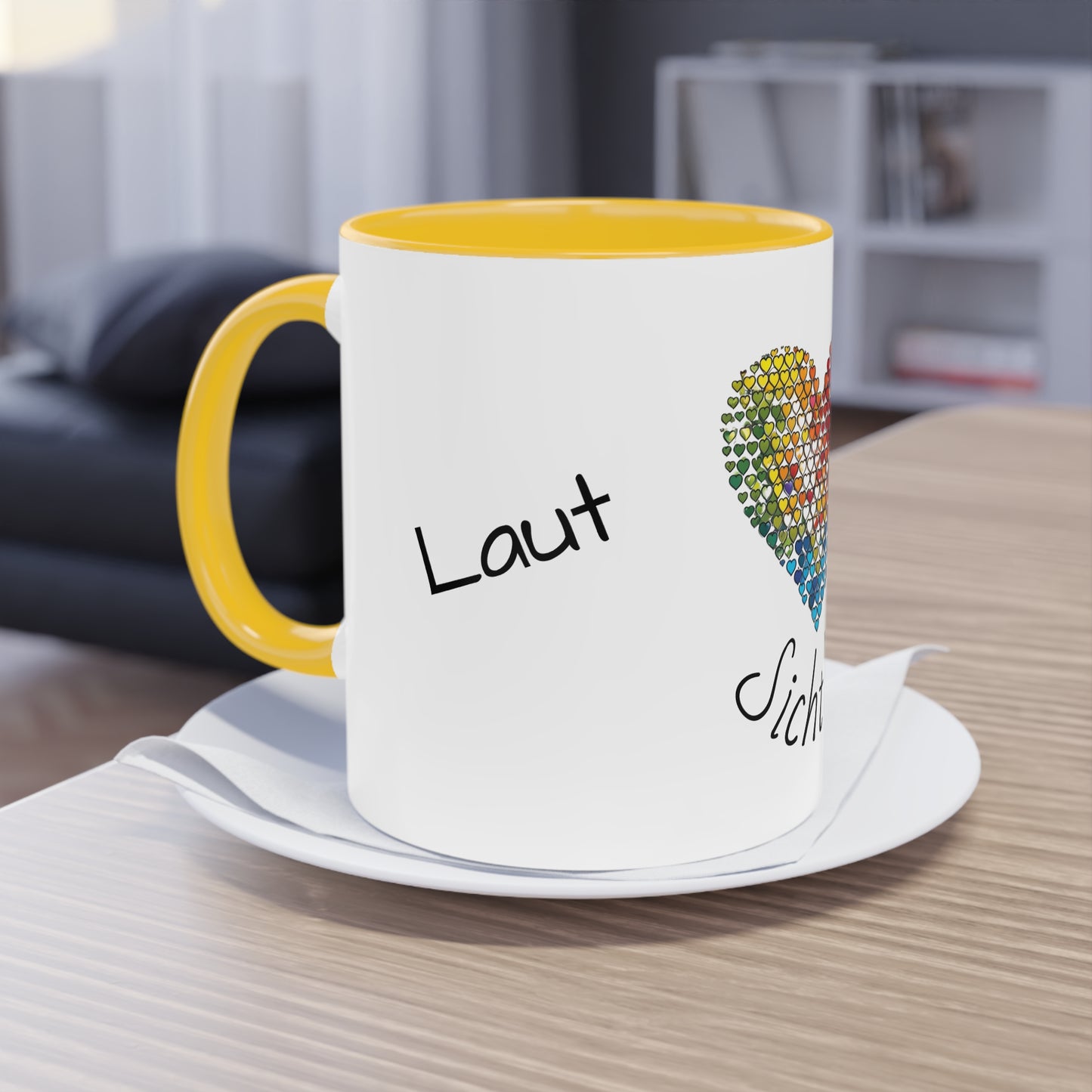 Zweifarbige Tasse mit Herzmotiv – 300ml