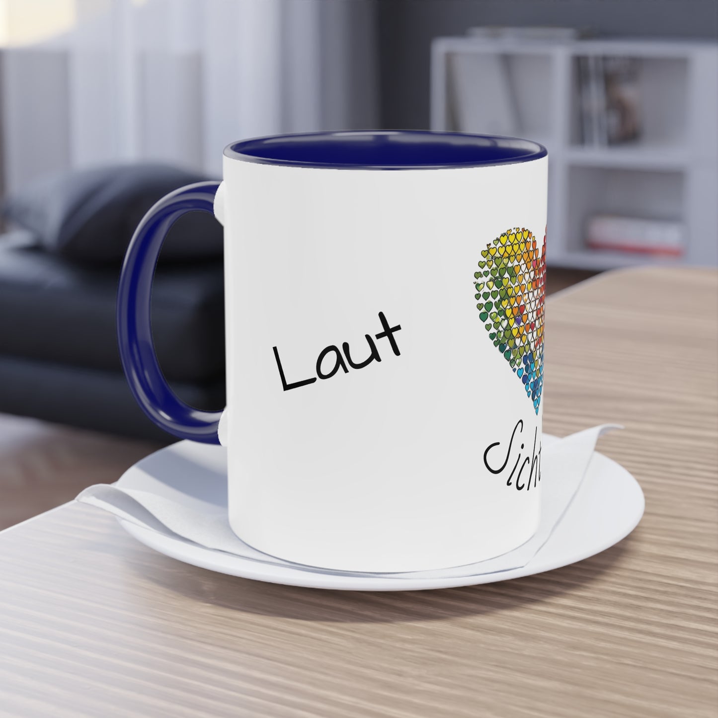 Zweifarbige Tasse mit Herzmotiv – 300ml