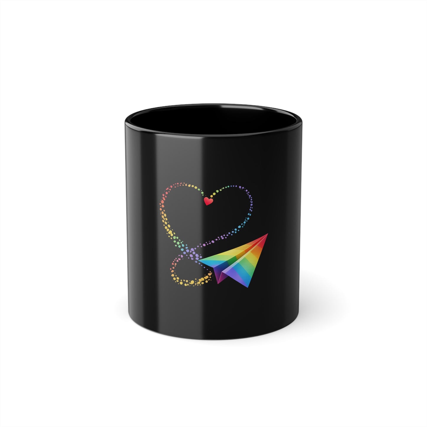 Regenbogen Papierflieger Tasse – Schwarz