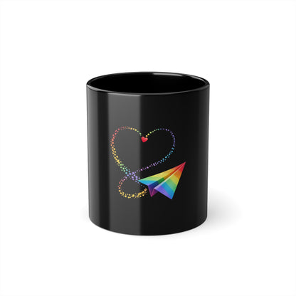 Regenbogen Papierflieger Tasse – Schwarz