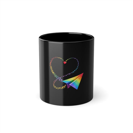 Regenbogen Papierflieger Tasse – Schwarz