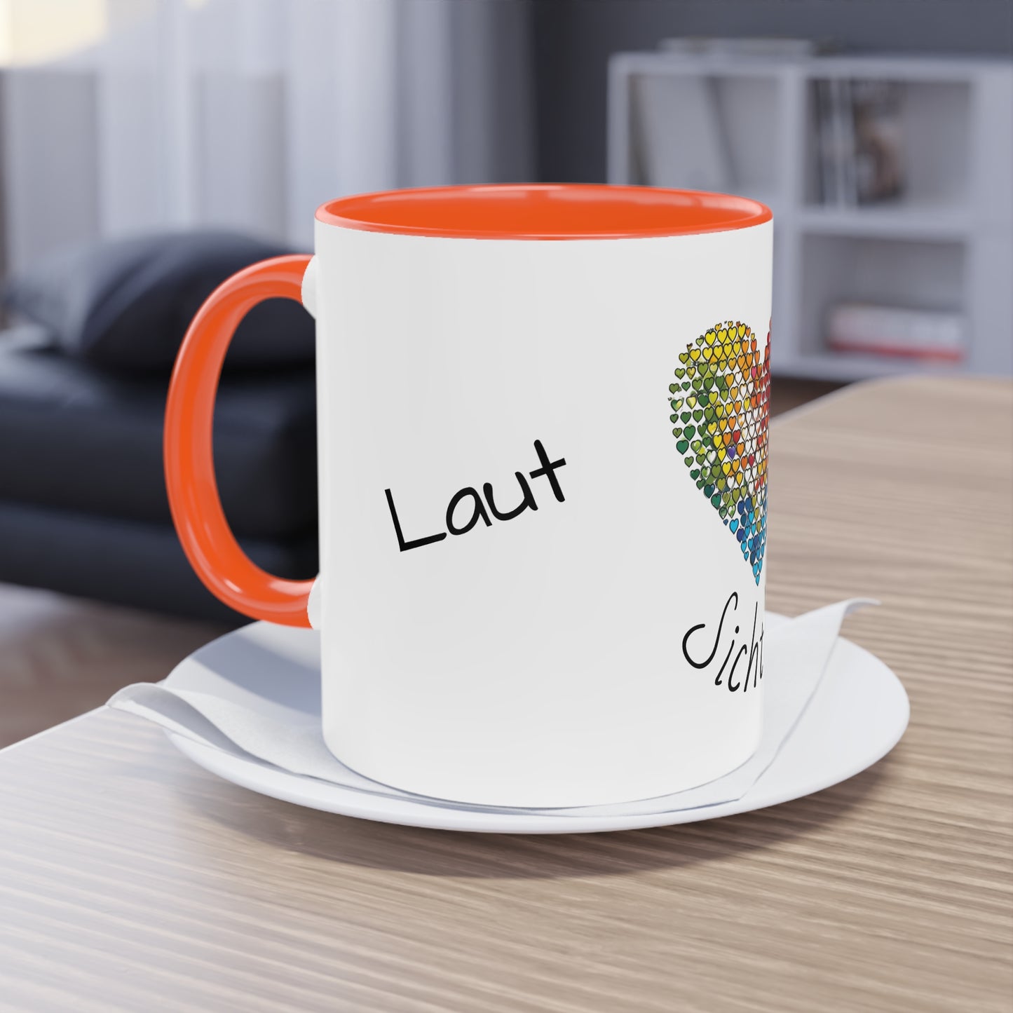 Zweifarbige Tasse mit Herzmotiv – 300ml