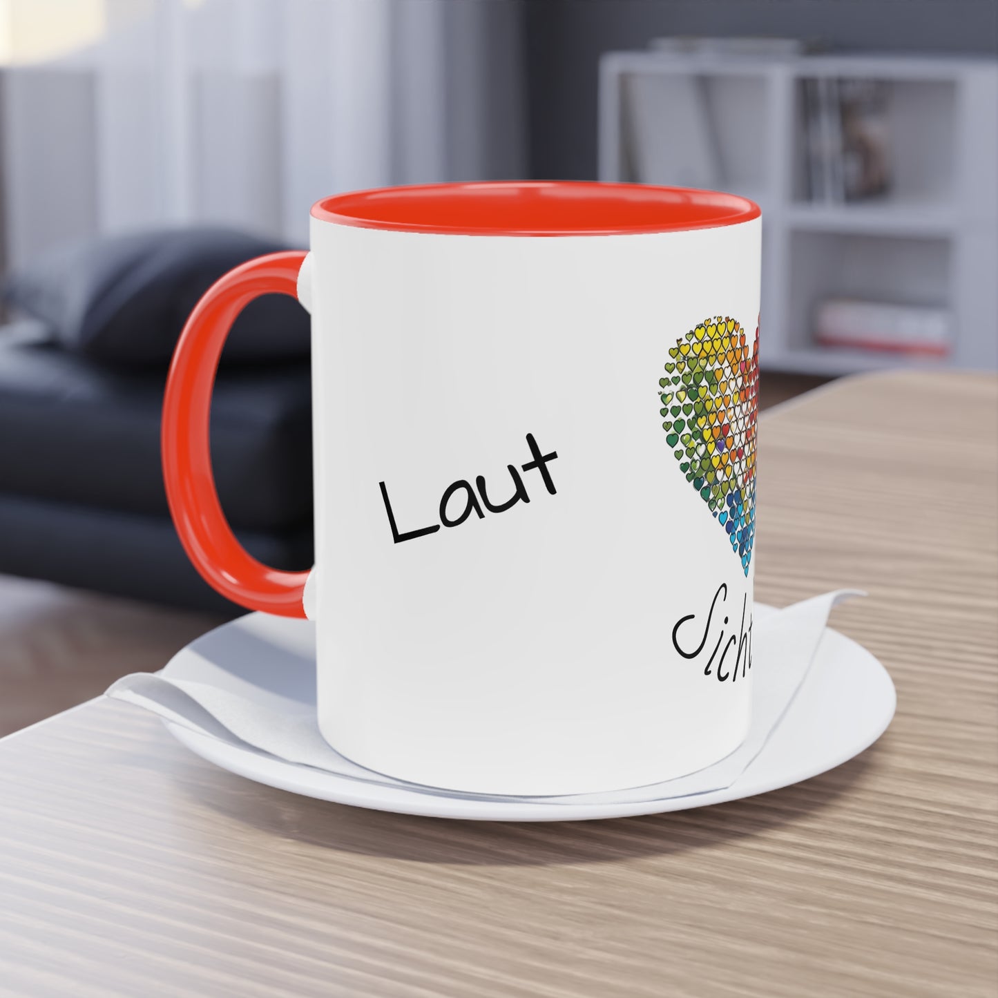 Zweifarbige Tasse mit Herzmotiv – 300ml