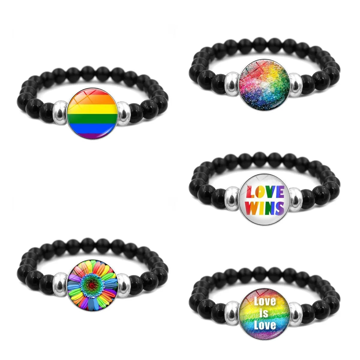 Pride Perlenarmband mit Glas-Button