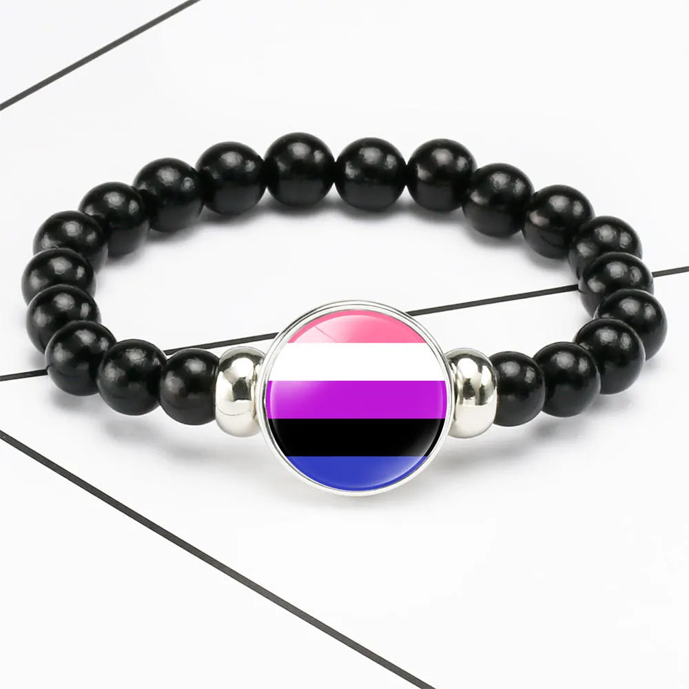 Pride Perlenarmband mit Glas-Button
