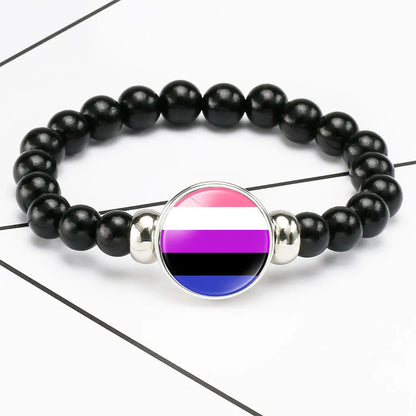Pride Perlenarmband mit Glas-Button